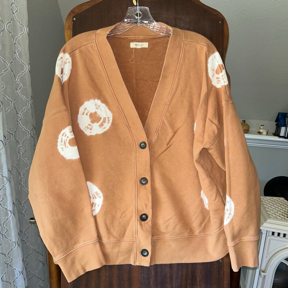 MADEWELL Tie-Dye Dot Resourced Cotton Cardigan Sweatshirt rust size large